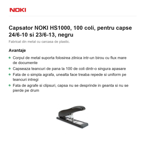 Capsator NOKI HS1000, 100 coli, pentru capse 24/6-10 si 23/6-13, negru [1]