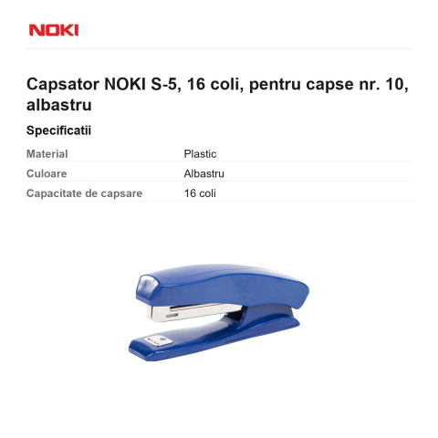 Capsator NOKI S-5, 16 coli, pentru capse nr. 10, albastru [2]