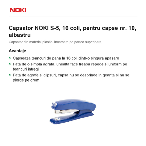 Capsator NOKI S-5, 16 coli, pentru capse nr. 10, albastru [1]