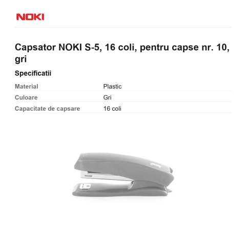 Capsator NOKI S-5, 16 coli, pentru capse nr. 10, gri [2]