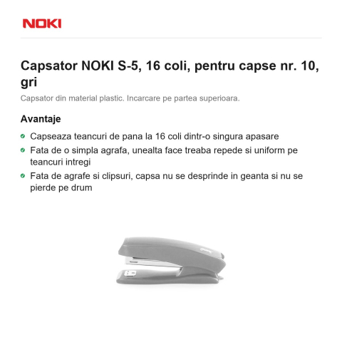 Capsator NOKI S-5, 16 coli, pentru capse nr. 10, gri [1]