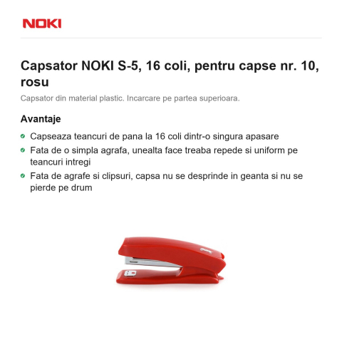 Capsator NOKI S-5, 16 coli, pentru capse nr. 10, rosu [1]