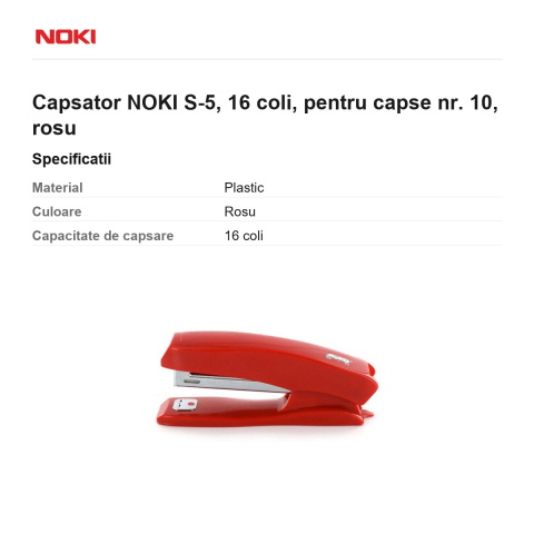 Capsator NOKI S-5, 16 coli, pentru capse nr. 10, rosu [2]