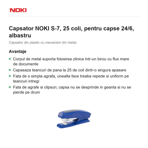 Capsator NOKI S-7, 25 coli, pentru capse 24/6, albastru [1]