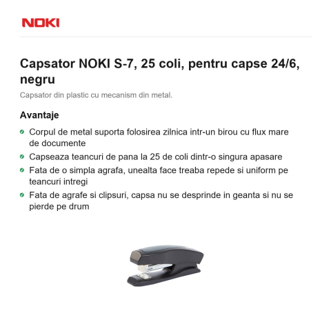 Capsator NOKI S-7, 25 coli, pentru capse 24/6, negru [1]