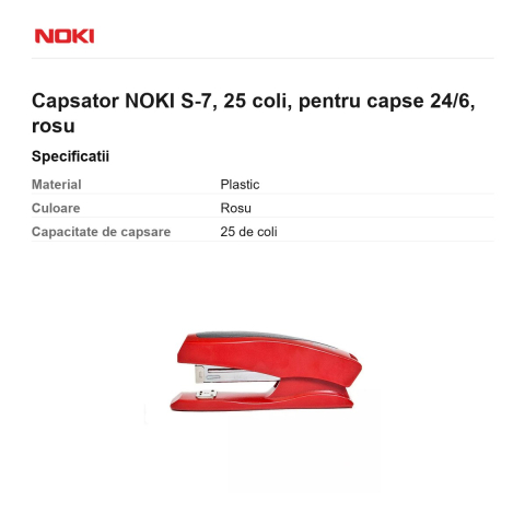 Capsator NOKI S-7, 25 coli, pentru capse 24/6, rosu [2]
