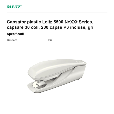 Capsator plastic Leitz 5500 NeXXt Series, capsare 30 coli, 200 capse P3 incluse, gri [2]