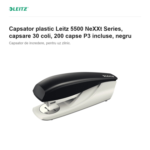 Capsator plastic Leitz 5500 NeXXt Series, capsare 30 coli, 200 capse P3 incluse, negru [1]