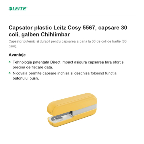 Capsator plastic Leitz Cosy 5567, capsare 30 coli, galben Chihlimbar [1]