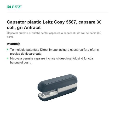 Capsator plastic Leitz Cosy 5567, capsare 30 coli, gri Antracit [1]