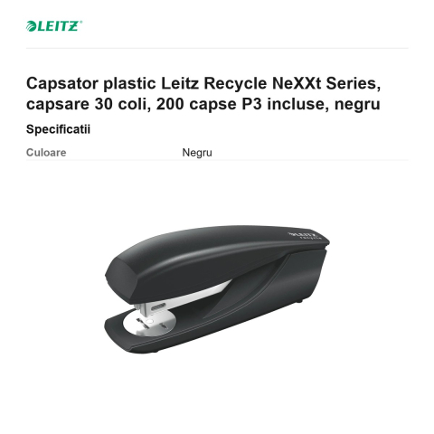 Capsator plastic Leitz Recycle NeXXt Series, capsare 30 coli, 200 capse P3 incluse, negru [2]