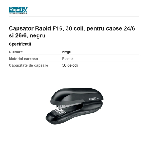 Capsator Rapid F16, 30 coli, pentru capse 24/6 si 26/6, negru [2]