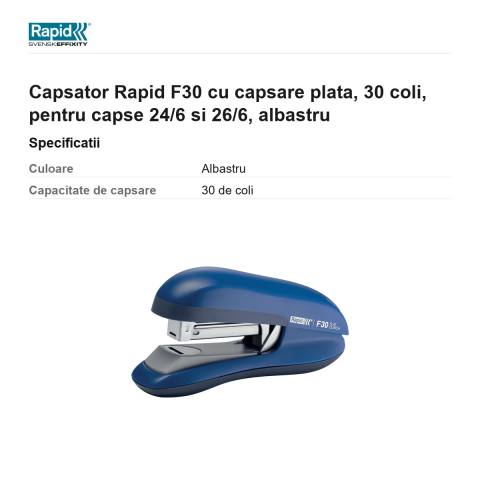 Capsator Rapid F30 cu capsare plata, 30 coli, pentru capse 24/6 si 26/6, albastru [2]