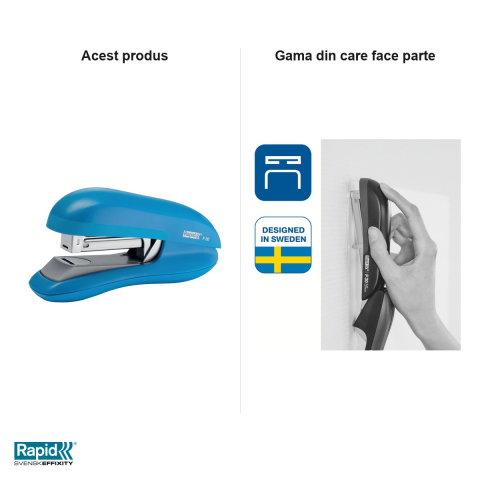 Capsator Rapid F30 cu capsare plata, 30 coli, pentru capse 24/6 si 26/6, albastru deschis [4]
