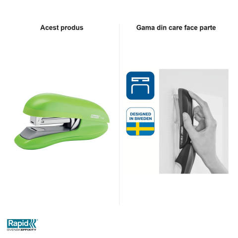 Capsator Rapid F30 cu capsare plata, 30 coli, pentru capse 24/6 si 26/6, verde deschis [4]