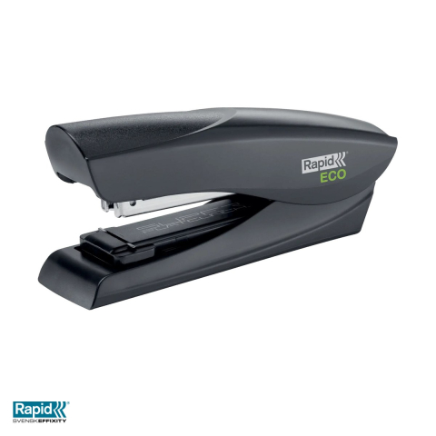 Capsatoare - Capsator Rapid Fashion Eco halfstrip, 25 coli, pentru capse 24/6 si 26/6, din plastic reciclat, 45x90x136 mm, negru