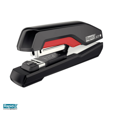 Capsatoare - Capsator Rapid S27 cu capsare plata, 30 coli, pentru capse 24/6 si 26/6, 34x59x130 mm, rosu/negru