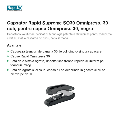 Capsator Rapid Supreme SO30 Omnipress, 30 coli, pentru capse Omnipress 30, negru [1]