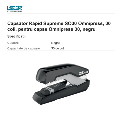 Capsator Rapid Supreme SO30 Omnipress, 30 coli, pentru capse Omnipress 30, negru [2]