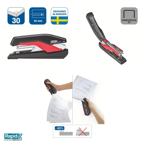 Capsator Rapid Supreme SO30 Omnipress full strip, 30 coli, pentru capse Omnipress 30, 39x70x173 mm, negru [3]