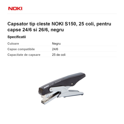 Capsator tip cleste NOKI S150, 25 coli, pentru capse 24/6 si 26/6, negru [2]