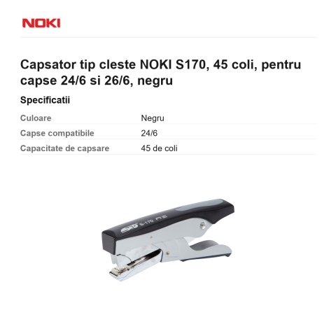 Capsator tip cleste NOKI S170, 45 coli, pentru capse 24/6 si 26/6, negru [2]