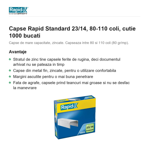Capse Rapid Standard 23/14, 80-110 coli, cutie 1000 bucati [1]