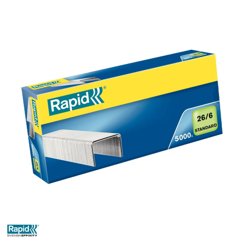 Capse pentru capsator - Capse Rapid Standard 26/6, 20 coli, cutie 5000 bucati