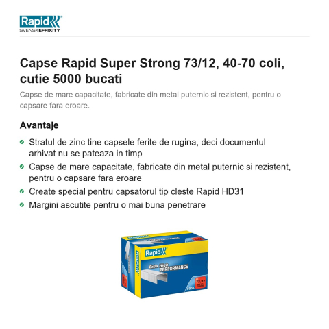Capse Rapid Super Strong 73/12, 40-70 coli, cutie 5000 bucati [1]