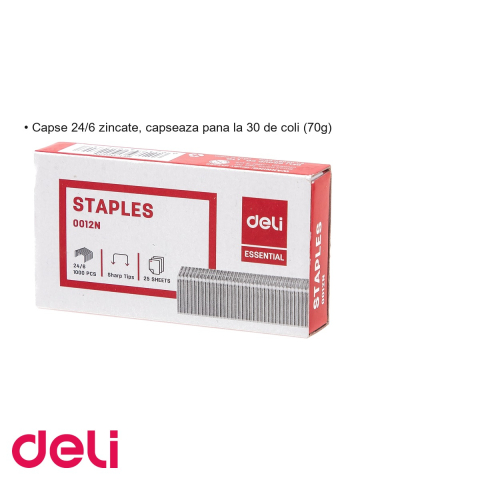 Capse zincate 24/6 Deli, pentru capsator standard, capseaza pana la 30 de coli [2]