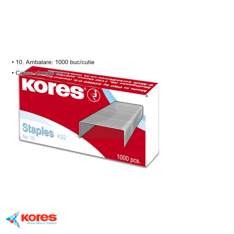 Capse zincate nr. 10 Kores, 1000 bucati/cutie, pentru capse standard de birou [2]