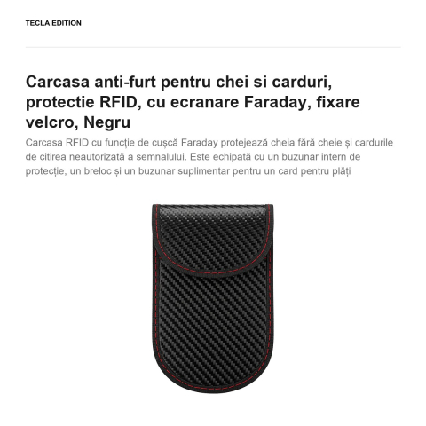 Carcasa anti-furt pentru chei si carduri, protectie RFID, cu ecranare Faraday, fixare velcro, Negru [1]