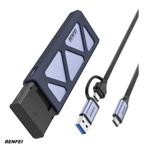 Carcasa SSD M.2 NVMe - Carcasa Benfei pentru SSD M 2 NVMe, suport pana la 8TB, conectare USB-C si USB-A, cablu 0.12m, interfata USB 3.2, viteza transfer pana la 10 Gbps, gri