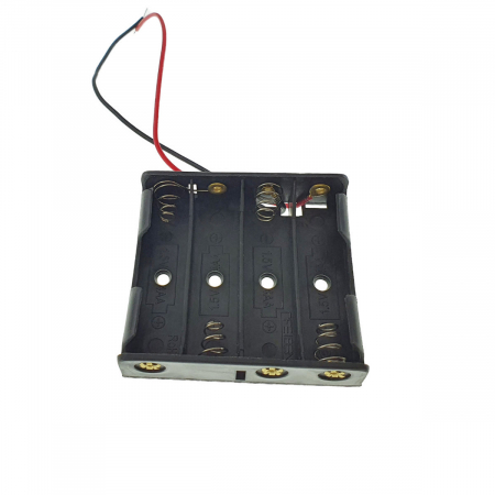 Mufe si conectori electrici - Carcasa cu suport si conectori cu 2 fire, pentru 4 baterii tip AA R6, din plastic negru