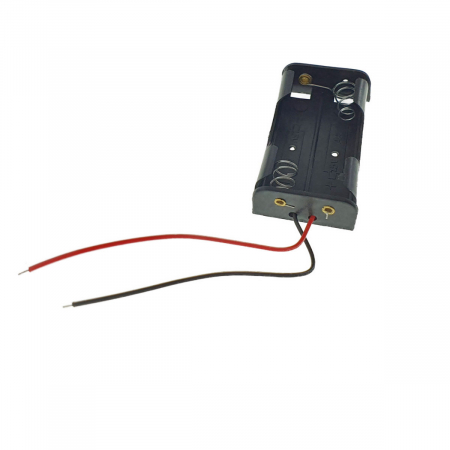 Carcasa cu suport si conectori cu 2 fire, pentru doua baterii tip AA R6, din plastic negru [1]