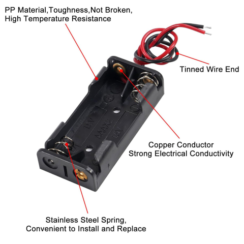 Suport Baterii 2xAAA R03 Fara Capac, cu Fire - Alimentare 3V Proiecte Electronice DIY Jucarii Montaj in Carcasa 52x24mm [3]