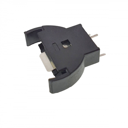 Carcasa cu suport si conectori cu 2 pini pozitivi si un pin negativ, pentru baterie CR2032, 23x21x6mm, din plastic negru [7]