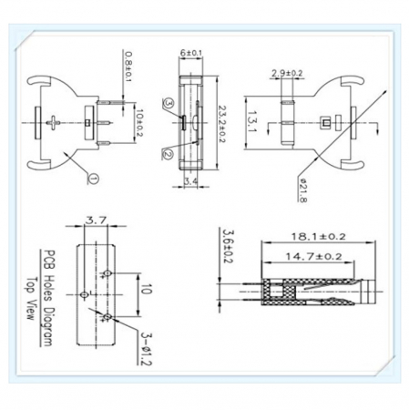 Carcasa cu suport si conectori cu 2 pini pozitivi si un pin negativ, pentru baterie CR2032, 23x21x6mm, din plastic negru [2]
