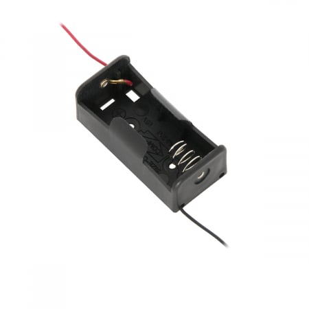 Mufe si conectori electrici - Carcasa suport pentru 1 baterie tip R14, PR-3865-04845, conectori cu 2 fire, neagra