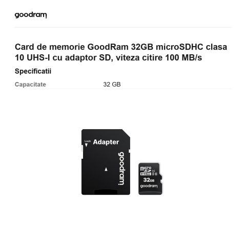Card de memorie GoodRam 32GB microSDHC clasa 10 UHS-I cu adaptor SD, viteza citire 100 MB/s [2]
