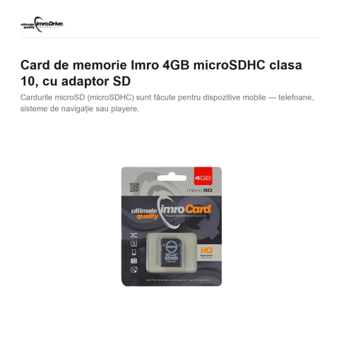 Card de memorie Imro 4GB microSDHC clasa 10, cu adaptor SD [1]