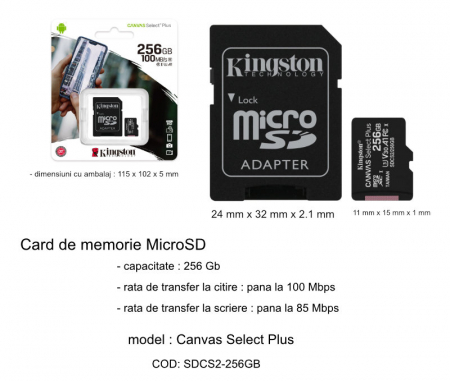 Card de memorie MicroSD Kingston Canvas Select Plus, 256GB, UHS-I, 100MB/s, cu adaptor [3]