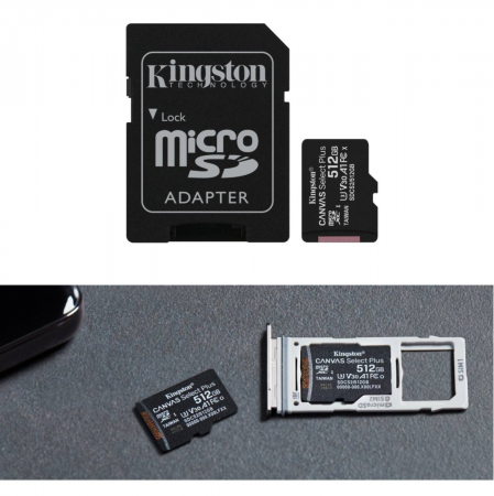 Card de memorie Kingston Canvas Select Plus, MicroSD, 512GB, Class 10, UHS-I Performance, U1, V30 + Adaptor [2]