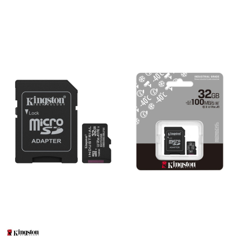 Card de memorie microSDHC Kingston Industrial, 32 GB, Class 10, UHS-I, U3, V30, A1, citire pana la 100 MB/s, NAND TLC in mod pSLC, functionare intre -40 si 85 °C, IPX7, adaptor SD inclus, SDCIT2/32GB [3]