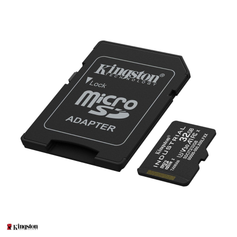 Carduri 32 Gb - Card de memorie microSDHC Kingston Industrial, 32 GB, Class 10, UHS-I, U3, V30, A1, citire pana la 100 MB/s, NAND TLC in mod pSLC, functionare intre -40 si 85 °C, IPX7, adaptor SD inclus, SDCIT2/32GB
