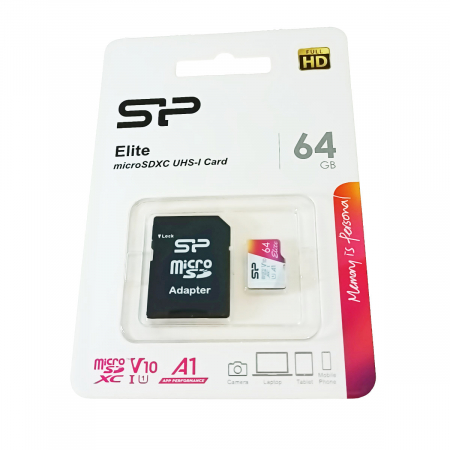 Card de memorie MicroSDXC 64 Gb, Silicon Power Elite, UHS-I U1, A1, clasa 10, cu adaptor [1]
