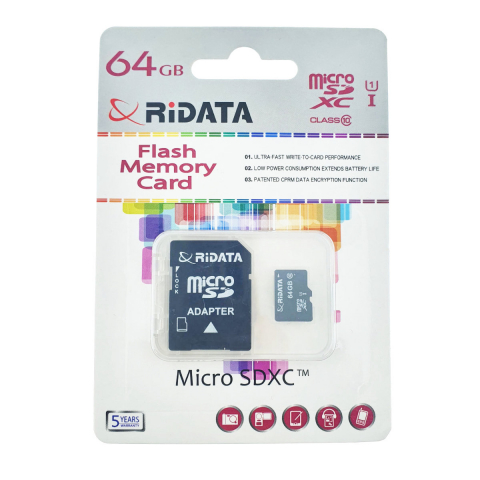 Carduri 64 Gb - Card memorie 64GB microSDXC UHS-I U1 A1, RiDATA Flash Memory, cu adaptor SD, clasa 10