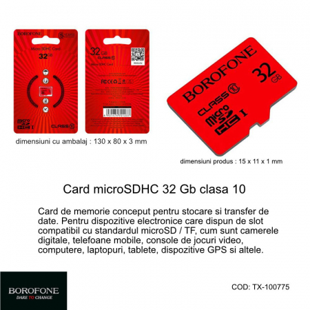 Card microSDHC 32 Gb clasa 10, Borofone, viteza citire si scriere 85 / 10 MBs [3]