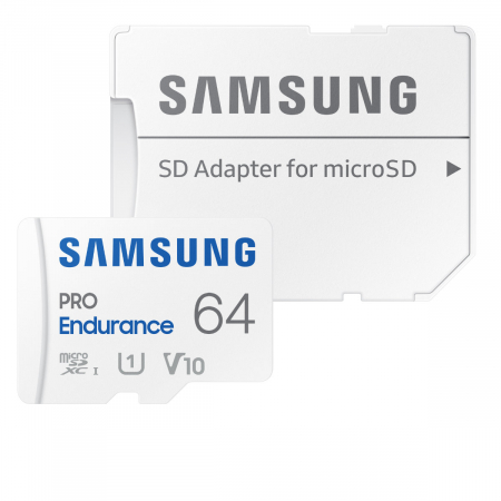 Carduri 64 Gb - Card microSDHC 64 Gb, Samsung Pro Endurance, U1, V10, 100/30/Mb/s, cu adaptor