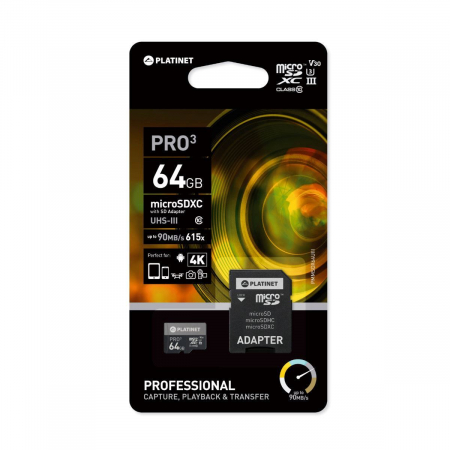 Card microSDXC 64 Gb Platinet Pro 43999 cu adaptor SD clasa 10 UIII 90Mb/s [1]